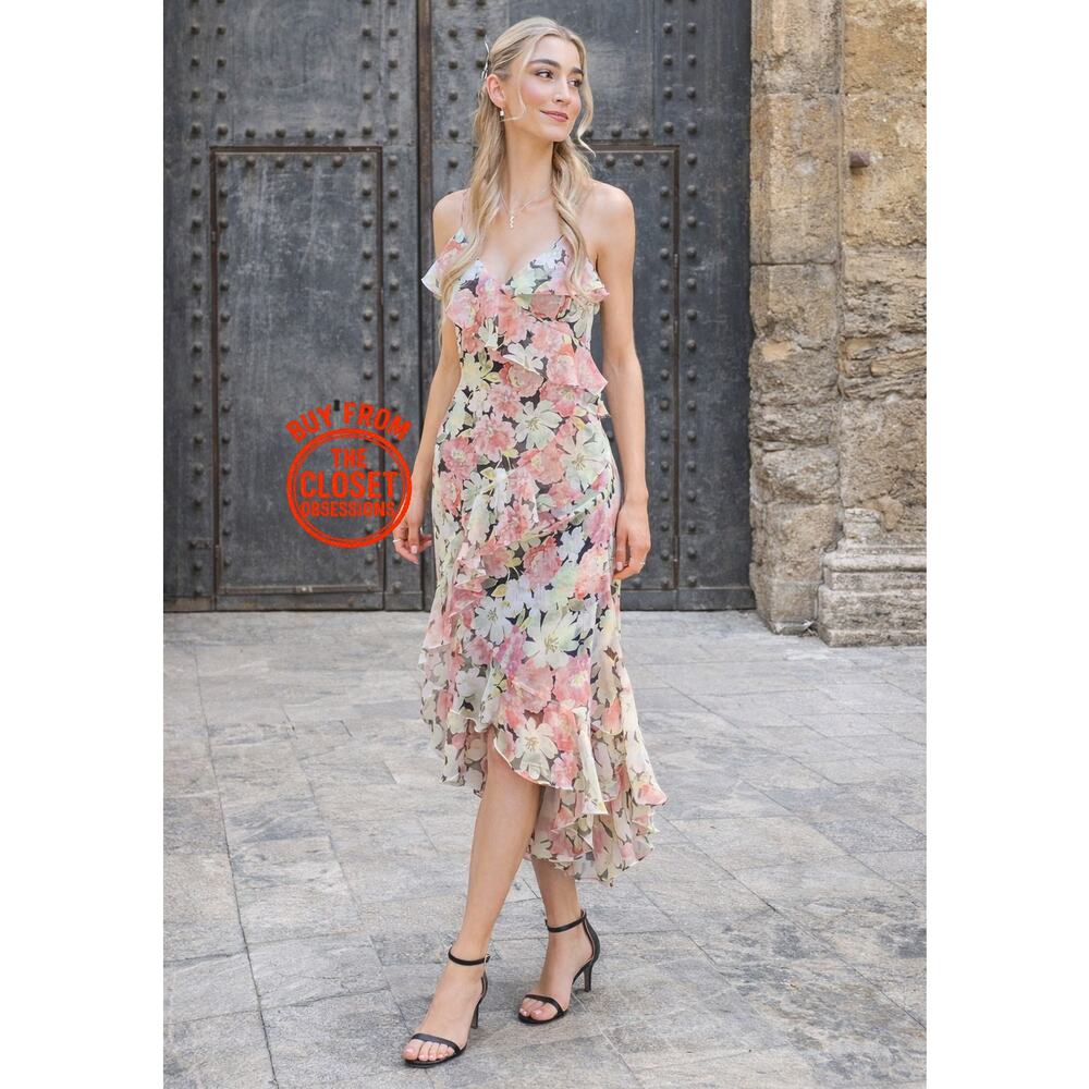Zara NWT Floral Ruffle Asymmetrical High Low Strappy Midi Dress M - Picture 7 of 16